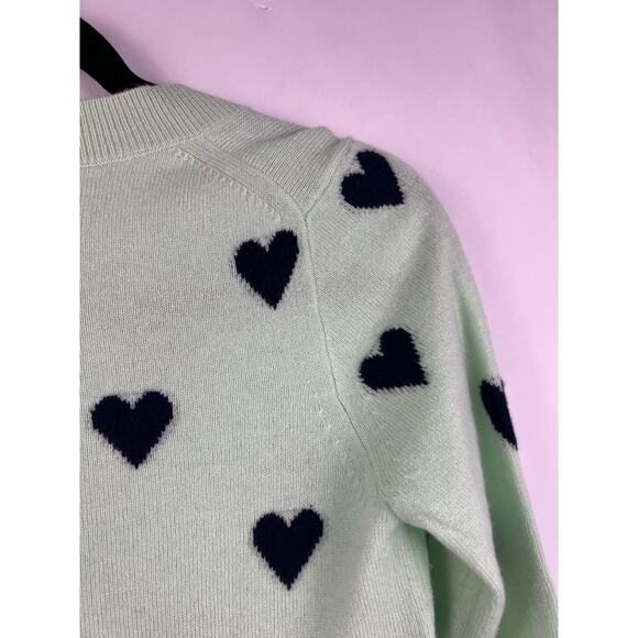 J.Crew Cashmere Heart Print Mint Green Navy Sweater XS Crewneck Soft Cozy - Picture 11 of 12